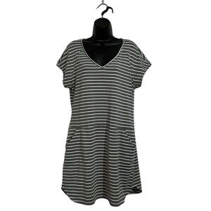 NEW Lolë Grey and White Energic Stripe Short Sleeve T-Shirt Dress Sz L